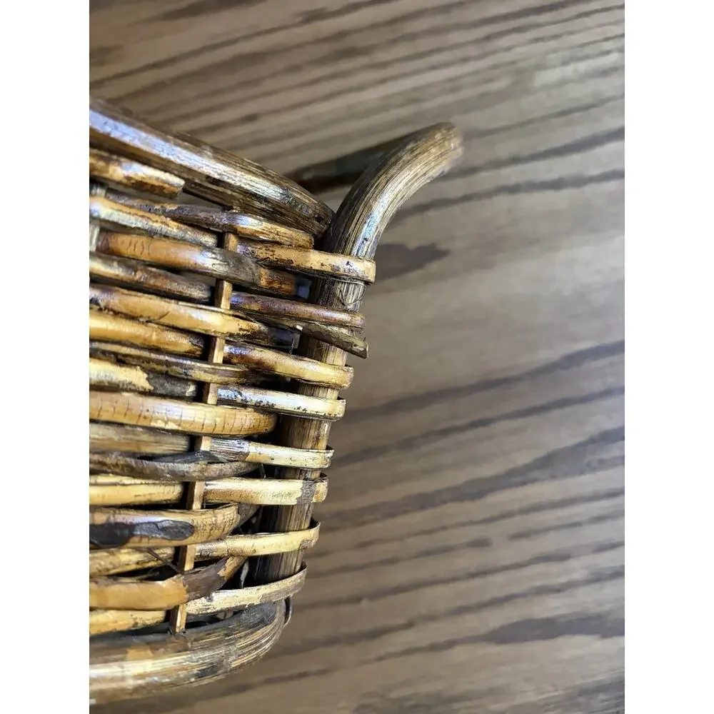 Vintage Woven Wicker Storage Basket With Handles Narrow Basket
